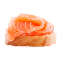 sandwich or canape with salmon on white background  cutout