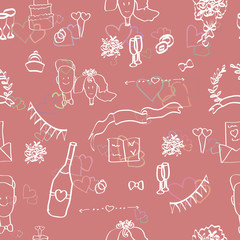 Seamless background with the wedding pictures with people and ac