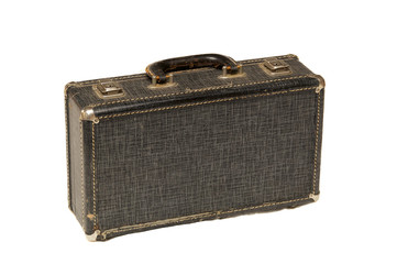 small antique clarinet case on white