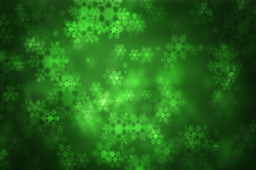 Fototapeta na wymiar Green glowing background, with snowflakes