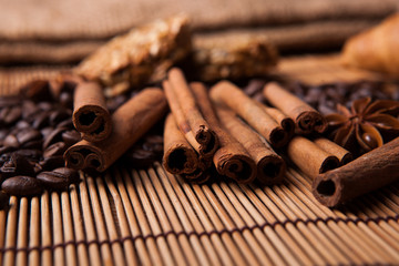 roasted coffee and cinnamon sticks