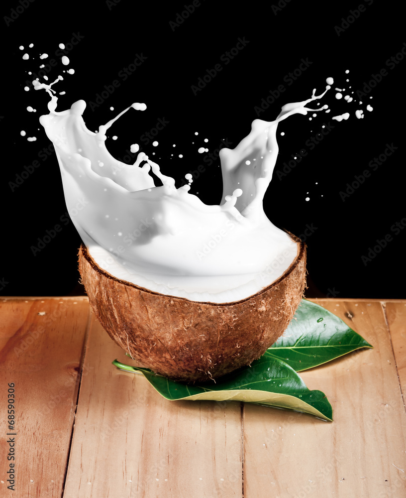 Poster walnut coconut milk on wood