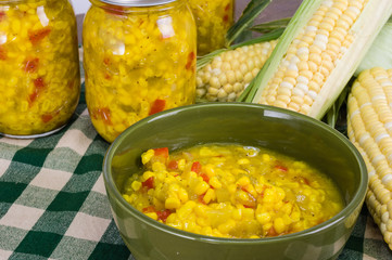 Bowl of fresh corn relish with corn