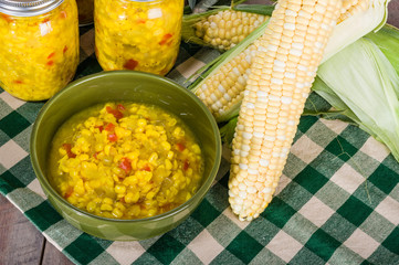 Bowl of fresh corn relish with corn