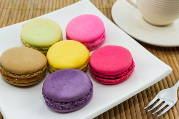 Fototapeta na wymiar Sweet and colourful french macaroons or macaron, Dessert.