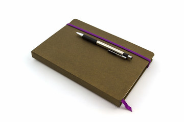 Brown Diary Book with pen.