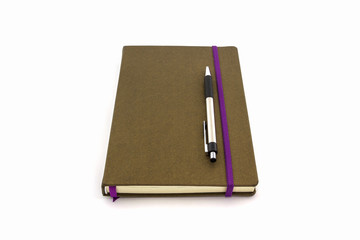 Brown Diary Book with pen.