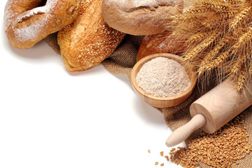 Bread,flour and wheat grains