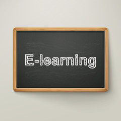 e-learning on blackboard in wooden frame
