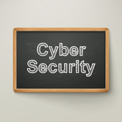 cyber security on blackboard in wooden frame