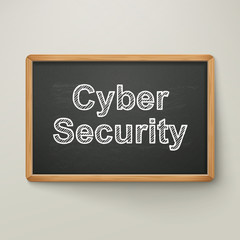 Obraz premium cyber security on blackboard in wooden frame