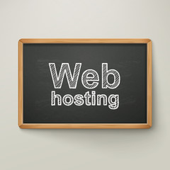 web hosting on blackboard in wooden frame