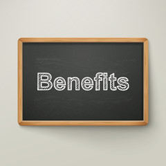 Fototapeta premium benefits on blackboard in wooden frame