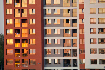 Fototapeta na wymiar urban house exterior in evening sunlight