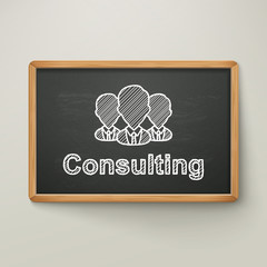 consulting on blackboard in wooden frame