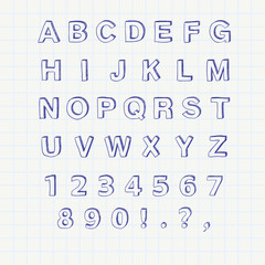 Hand drawn sketch alphabet. Vector illustration.