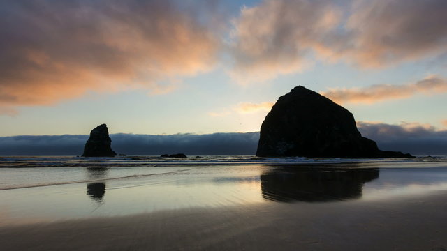 Time Lapse at Sunset on Cannon Beach along Oregon Coast