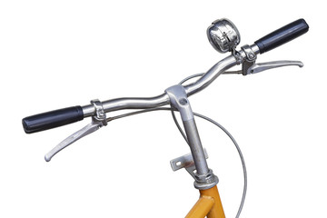 Isolated front of bicycle on white