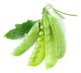 Fresh pea pods with flower isolated on white