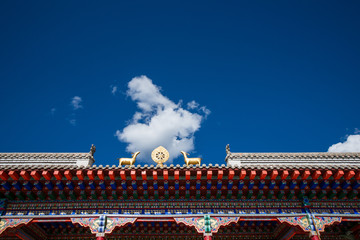 Roof of Tibetan Temple with blue sky