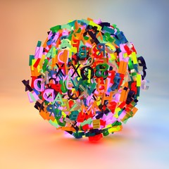 3d render with letters forming a ball