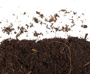 Pile heap of soil humus isolated on white background