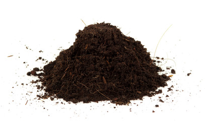 Pile heap of soil humus isolated on white background