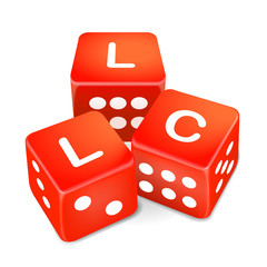 limited liability company words on three red dice