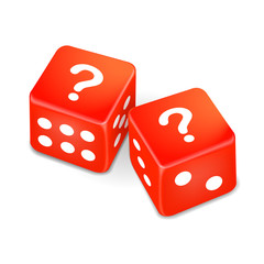 question marks on two red dice