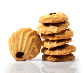 Oatmeal cookies with raisin on a white background