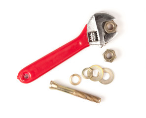 Bolt nut and red spanner.