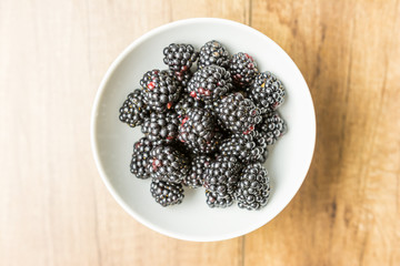 Fresh Blackberries Fruits In White Bowl