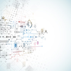 Abstract technological background with various technological ele