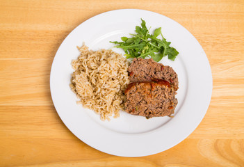Homemade Meatloaf with Brown Rice and Arugula