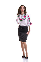 Fototapeta premium Girl in the Ukrainian national clothes isolated on white