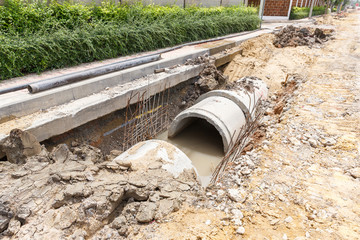 Sewer installation in city