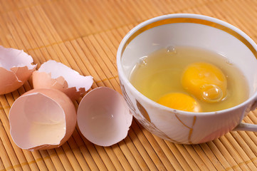 Eggshell and egg yolk close-up