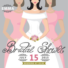 Bridal Shower invitation.Illustration of a bride and two bridesm