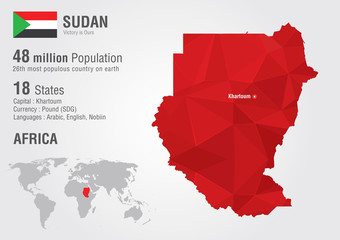 Sudan world map with a pixel diamond texture. - obrazy, fototapety, plakaty