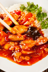 Sweet and sour chicken with rice