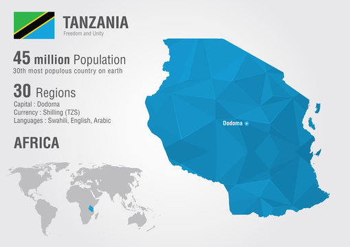Tanzania world map with a pixel diamond texture.