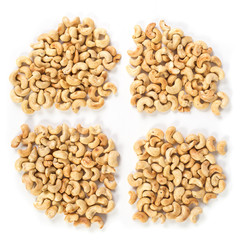Four groups of roasted cashews
