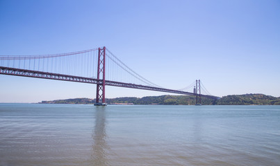 Red bridge and Cristo Rei, Lisbon, Portugal