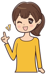 人差し指を立てる女性