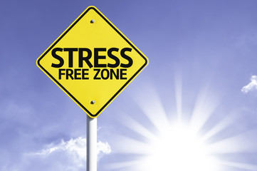 Stress Free Zone road sign with sun background