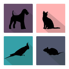 Icon set with silhouettes of pets.