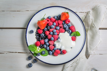 Berry fruits with cream