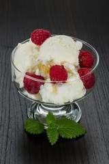 Ice cream with raspberry