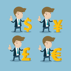 businessman with major currency symbols