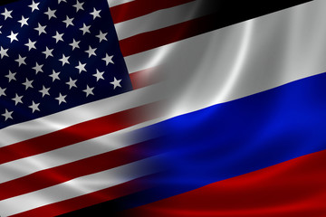 Fototapeta premium Merged Flag of USA and Russia